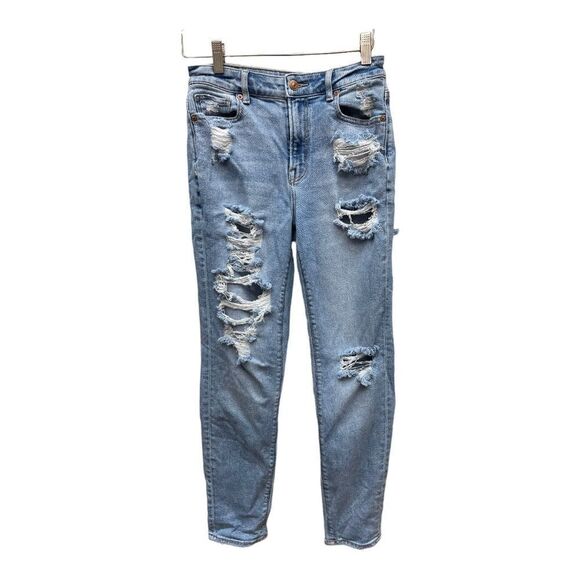 American Eagle Women's Mom Jeans Distressed Jeans Size 0 Stretch Casual - Picture 1 of 9